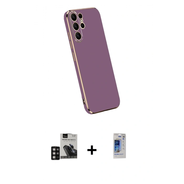 MARSİLYAN™- Galaxy S24 Ultra Kılıf Yankı Serisi - Siyah Durable Full Glue Curved Hayalet Cam + PVD Metal Kamera Lens - DNMR