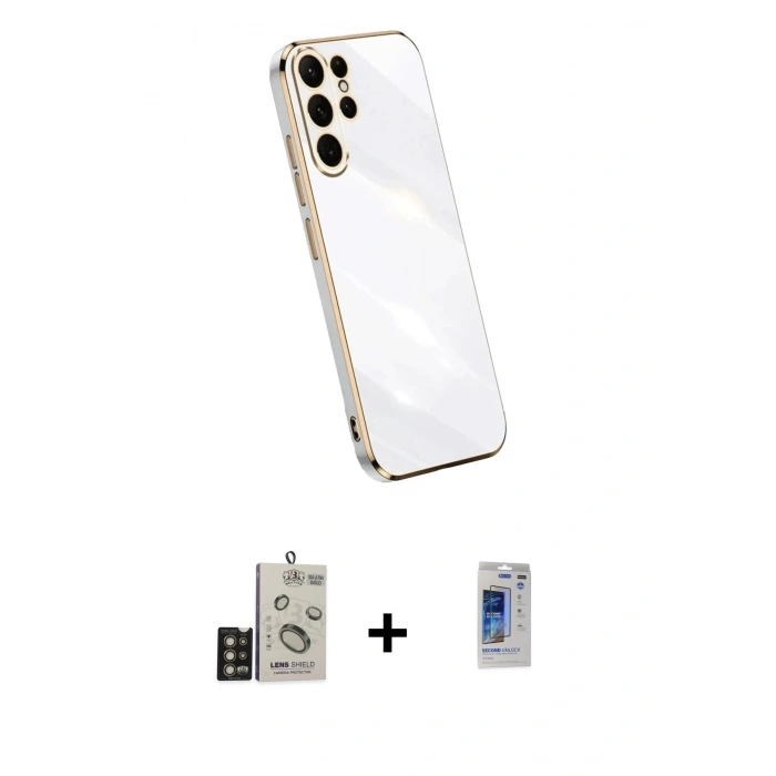 MARSİLYAN™- Galaxy S24 Ultra Kılıf Yankı Serisi - Siyah Durable Full Glue Curved Hayalet Cam + Bilvis Titan Kamera Lens - GD