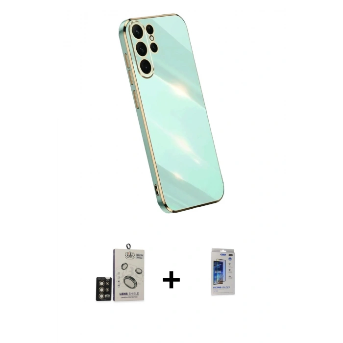 MARSİLYAN™- Galaxy S24 Ultra Kılıf Yankı Serisi - Siyah Durable Full Glue Curved Hayalet Cam + Bilvis Titan Kamera Lens - GD