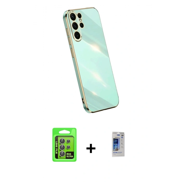 MARSİLYAN™- Galaxy S24 Ultra Kılıf Yankı Serisi - Siyah Durable Full Glue Curved Hayalet Cam + Raze Metal Kamera Lens - GI