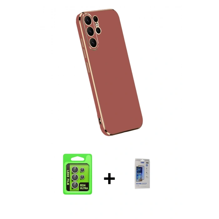 MARSİLYAN™- Galaxy S24 Ultra Kılıf Yankı Serisi - Siyah Durable Full Glue Curved Hayalet Cam + Raze Metal Kamera Lens - GI
