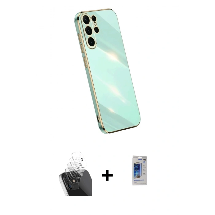 MARSİLYAN™- Galaxy S24 Ultra Kılıf Yankı Serisi - Siyah Durable Full Glue Curved Hayalet Cam + Kamera Lens Koruma Cam - SF