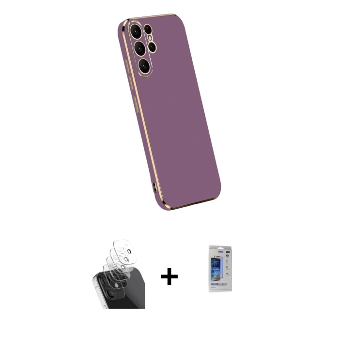 MARSİLYAN™- Galaxy S24 Ultra Kılıf Yankı Serisi - Siyah Durable Full Glue Curved Hayalet Cam + Kamera Lens Koruma Cam - SF