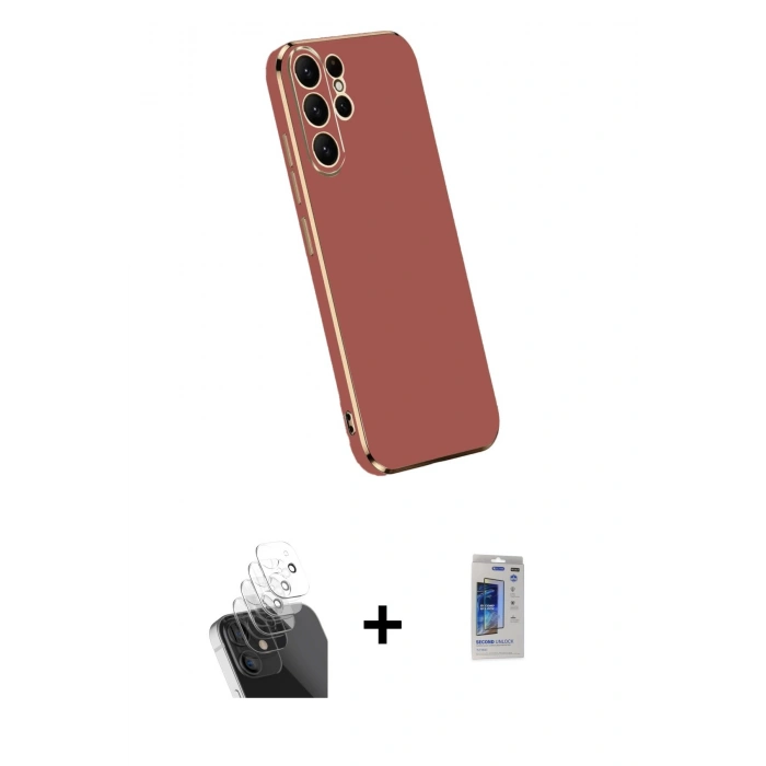 MARSİLYAN™- Galaxy S24 Ultra Kılıf Yankı Serisi - Siyah Durable Full Glue Curved Hayalet Cam + Kamera Lens Koruma Cam - SF