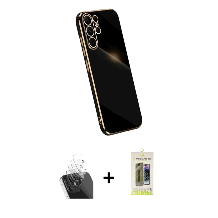 MARSİLYAN™- Galaxy S24 Ultra Kılıf Yankı Serisi - Siyah Joko Magic 5D Hayalet Cam + Kamera Lens Koruma Cam - SF