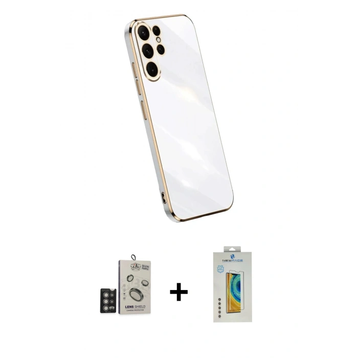 MARSİLYAN™- Galaxy S24 Ultra Kılıf Yankı Serisi - Siyah Polymer Nano Ekran Koruyucu + Bilvis Titan Kamera Lens - DNMR