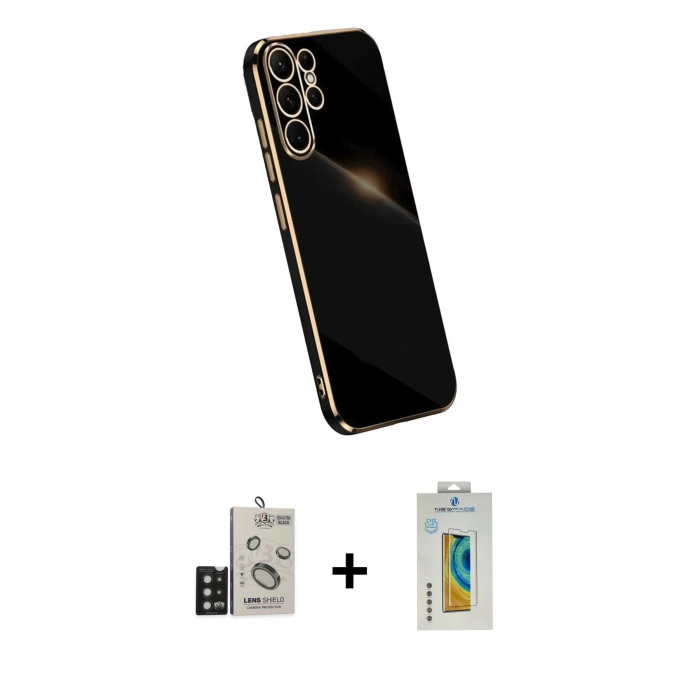 MARSİLYAN™- Galaxy S24 Ultra Kılıf Yankı Serisi - Siyah Polymer Nano Ekran Koruyucu + Bilvis Titan Kamera Lens - SH