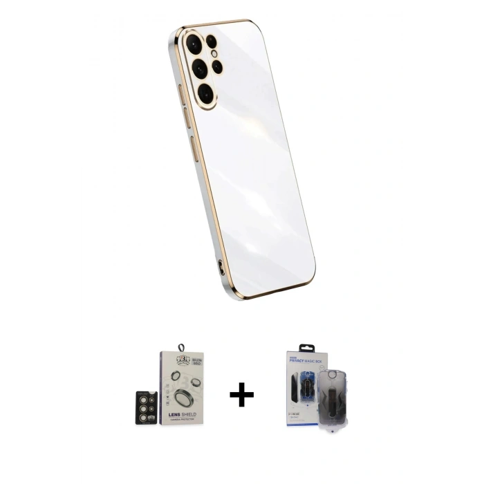 MARSİLYAN™- Galaxy S24 Ultra Kılıf Yankı Serisi - Siyah Vanessa Magic Hayalet Cam + Bilvis Titan Kamera Lens - GD