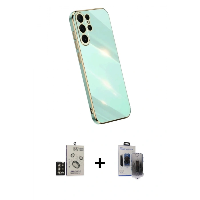 MARSİLYAN™- Galaxy S24 Ultra Kılıf Yankı Serisi - Siyah Vanessa Magic Hayalet Cam + Bilvis Titan Kamera Lens - GD