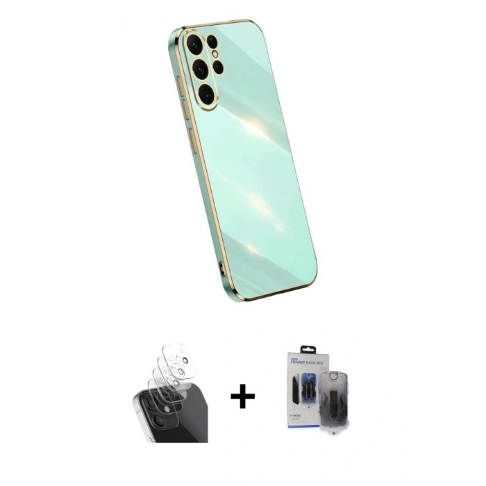 MARSİLYAN™- Galaxy S24 Ultra Kılıf Yankı Serisi - Siyah Vanessa Magic Hayalet Cam + Kamera Lens Koruma Cam - SF