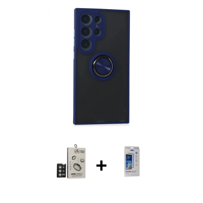 MARSİLYAN™- Galaxy S24 Ultra Kılıf Yörünge Çizgi - Siyah Durable Full Glue Curved Cam + Bilvis Titan Kamera Lens - DNMR