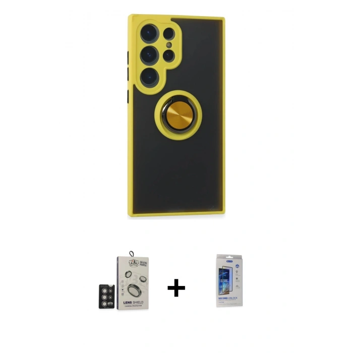 MARSİLYAN™- Galaxy S24 Ultra Kılıf Yörünge Çizgi - Siyah Durable Full Glue Curved Cam + Bilvis Titan Kamera Lens - DNMR