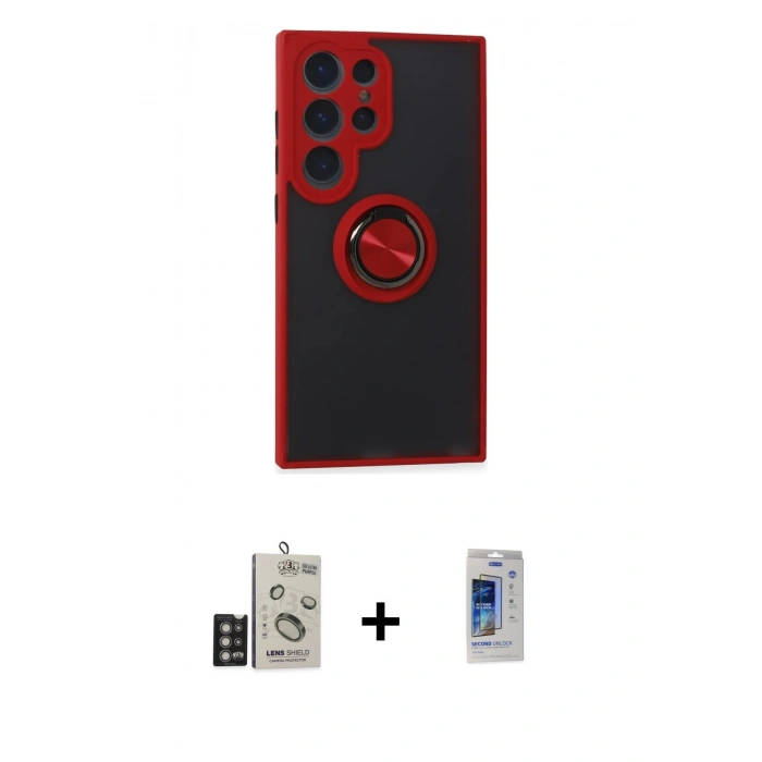 MARSİLYAN™- Galaxy S24 Ultra Kılıf Yörünge Çizgi - Siyah Durable Full Glue Curved Cam + Bilvis Titan Kamera Lens - DNMR