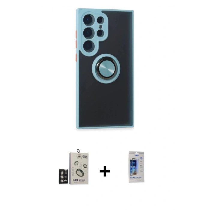 MARSİLYAN™- Galaxy S24 Ultra Kılıf Yörünge Çizgi - Siyah Durable Full Glue Curved Cam + Bilvis Titan Kamera Lens - DNMR