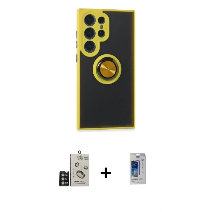 MARSİLYAN™- Galaxy S24 Ultra Kılıf Yörünge Çizgi - Siyah Durable Full Glue Curved Cam + Bilvis Titan Kamera Lens - GD