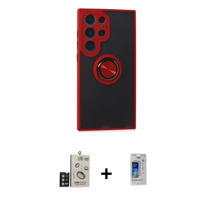 MARSİLYAN™- Galaxy S24 Ultra Kılıf Yörünge Çizgi - Siyah Durable Full Glue Curved Cam + Bilvis Titan Kamera Lens - GD