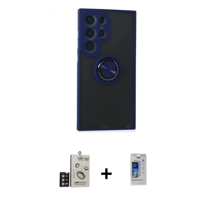 MARSİLYAN™- Galaxy S24 Ultra Kılıf Yörünge Çizgi - Siyah Durable Full Glue Curved Cam + Bilvis Titan Kamera Lens - GD