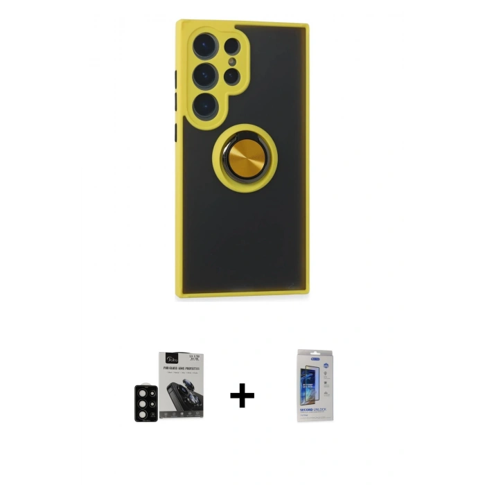 MARSİLYAN™- Galaxy S24 Ultra Kılıf Yörünge Çizgi - Siyah Durable Full Glue Curved Cam + PVD Metal Kamera Lens - SH