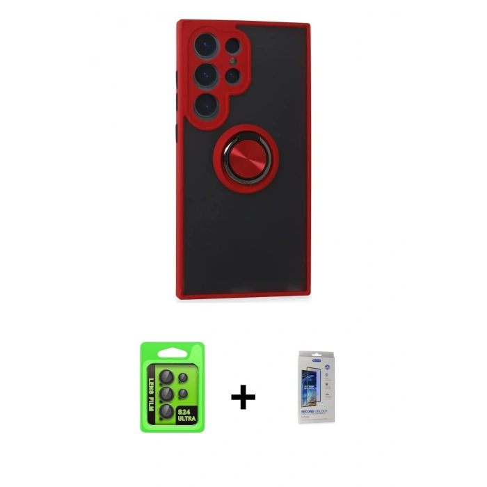 MARSİLYAN™- Galaxy S24 Ultra Kılıf Yörünge Çizgi - Siyah Durable Full Glue Curved Cam + Raze Metal Kamera Lens - SH