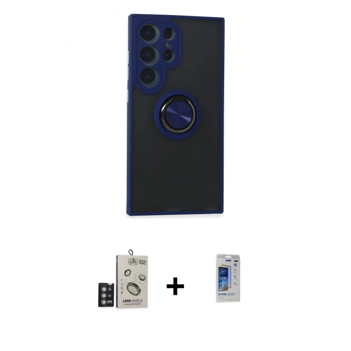 MARSİLYAN™- Galaxy S24 Ultra Kılıf Yörünge Çizgi - Siyah Durable Full Glue Curved Hayalet Cam + Bilvis Titan Kamera Lens - DNMR