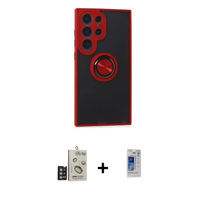 MARSİLYAN™- Galaxy S24 Ultra Kılıf Yörünge Çizgi - Siyah Durable Full Glue Curved Hayalet Cam + Bilvis Titan Kamera Lens - DNMR