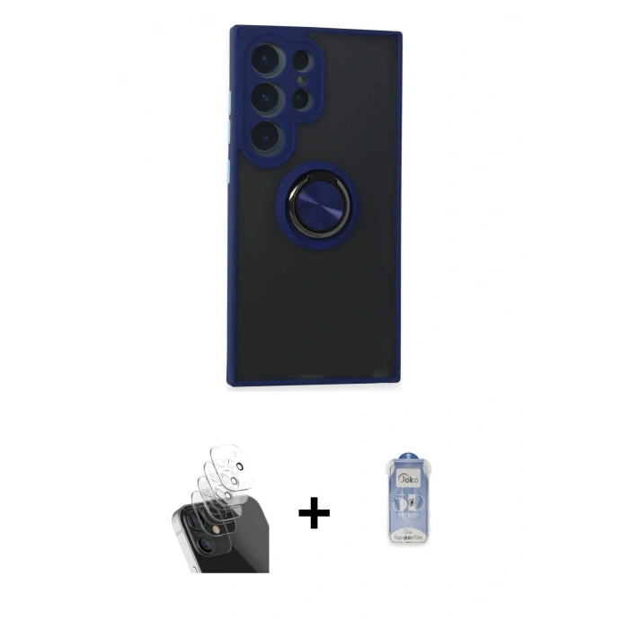 MARSİLYAN™- Galaxy S24 Ultra Kılıf Yörünge Çizgi - Siyah Joko Magic 5D Cam + Kamera Lens Koruma Cam - SF