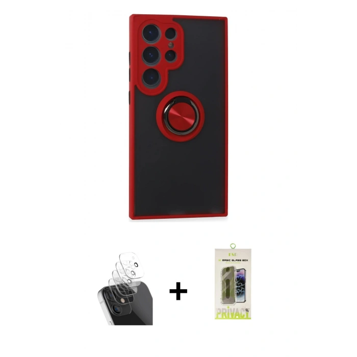 MARSİLYAN™- Galaxy S24 Ultra Kılıf Yörünge Çizgi - Siyah Joko Magic 5D Hayalet Cam + Kamera Lens Koruma Cam - SF