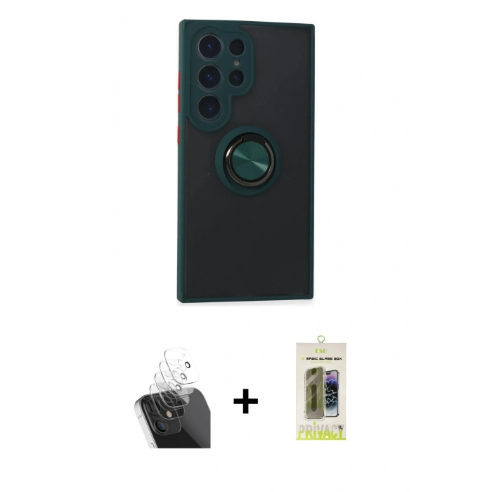 MARSİLYAN™- Galaxy S24 Ultra Kılıf Yörünge Çizgi - Siyah Joko Magic 5D Hayalet Cam + Kamera Lens Koruma Cam - SF