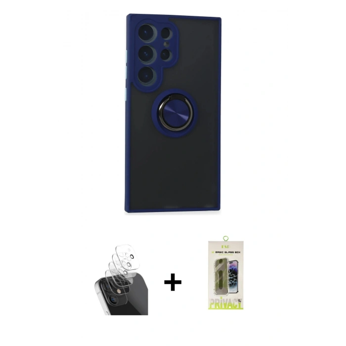 MARSİLYAN™- Galaxy S24 Ultra Kılıf Yörünge Çizgi - Siyah Joko Magic 5D Hayalet Cam + Kamera Lens Koruma Cam - SF