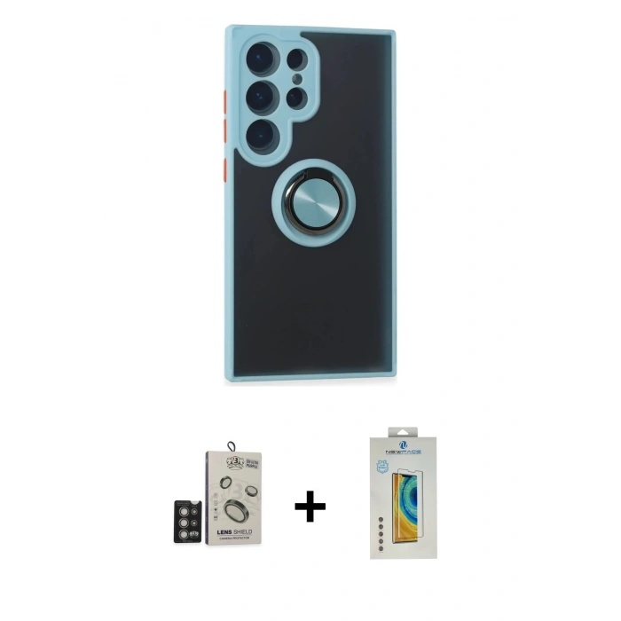 MARSİLYAN™- Galaxy S24 Ultra Kılıf Yörünge Çizgi - Siyah Polymer Nano Ekran Koruyucu + Bilvis Titan Kamera Lens - DNMR