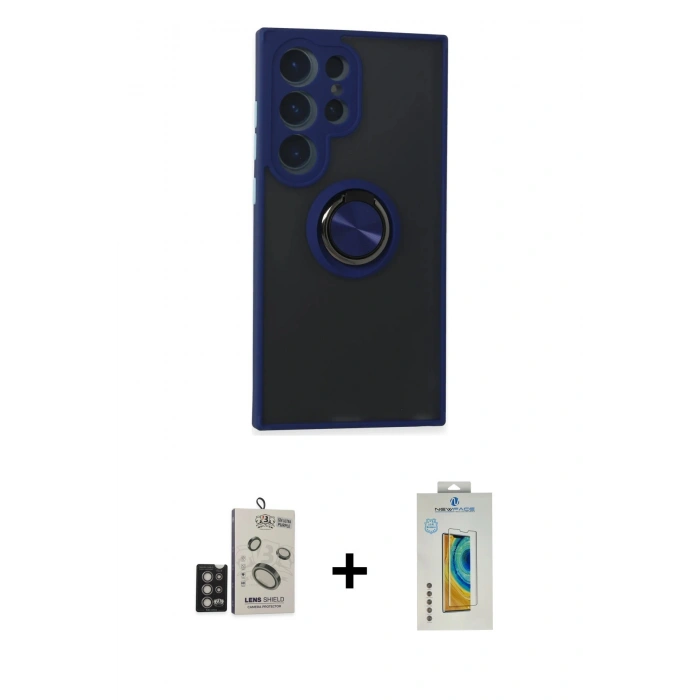 MARSİLYAN™- Galaxy S24 Ultra Kılıf Yörünge Çizgi - Siyah Polymer Nano Ekran Koruyucu + Bilvis Titan Kamera Lens - DNMR