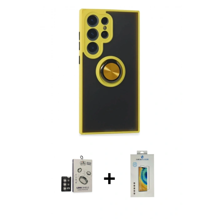 MARSİLYAN™- Galaxy S24 Ultra Kılıf Yörünge Çizgi - Siyah Polymer Nano Ekran Koruyucu + Bilvis Titan Kamera Lens - DNMR