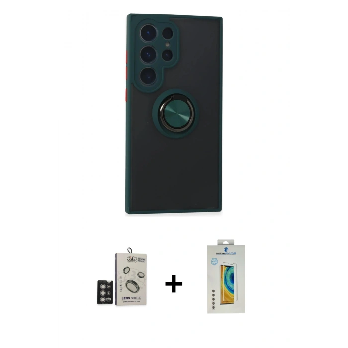 MARSİLYAN™- Galaxy S24 Ultra Kılıf Yörünge Çizgi - Siyah Polymer Nano Ekran Koruyucu + Bilvis Titan Kamera Lens - DNMR