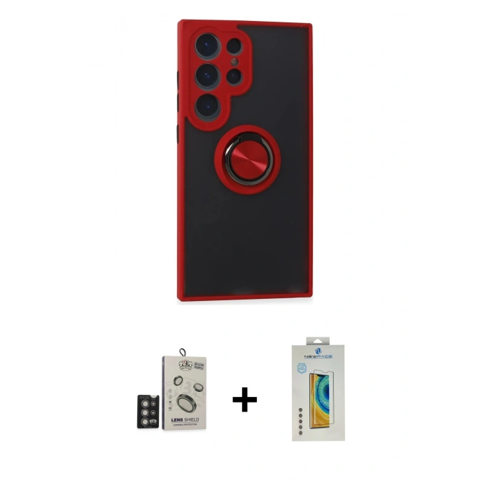 MARSİLYAN™- Galaxy S24 Ultra Kılıf Yörünge Çizgi - Siyah Polymer Nano Ekran Koruyucu + Bilvis Titan Kamera Lens - DNMR