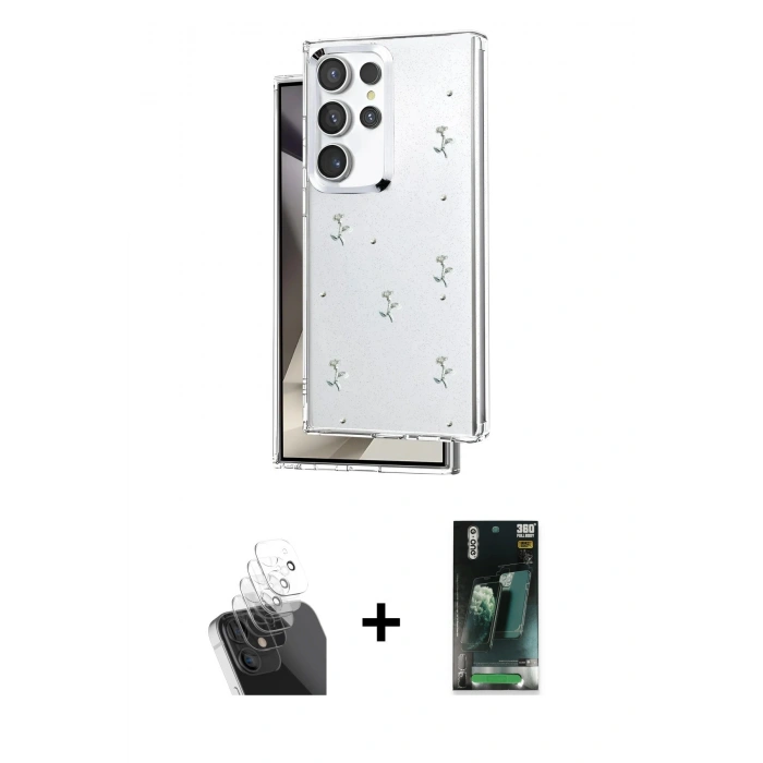 MARSİLYAN™- Galaxy S24 Ultra Kılıf Yörünge Form - Siyah 360 Mat Full Body Arka Koruyucu + Kamera Lens Koruma Cam - SF