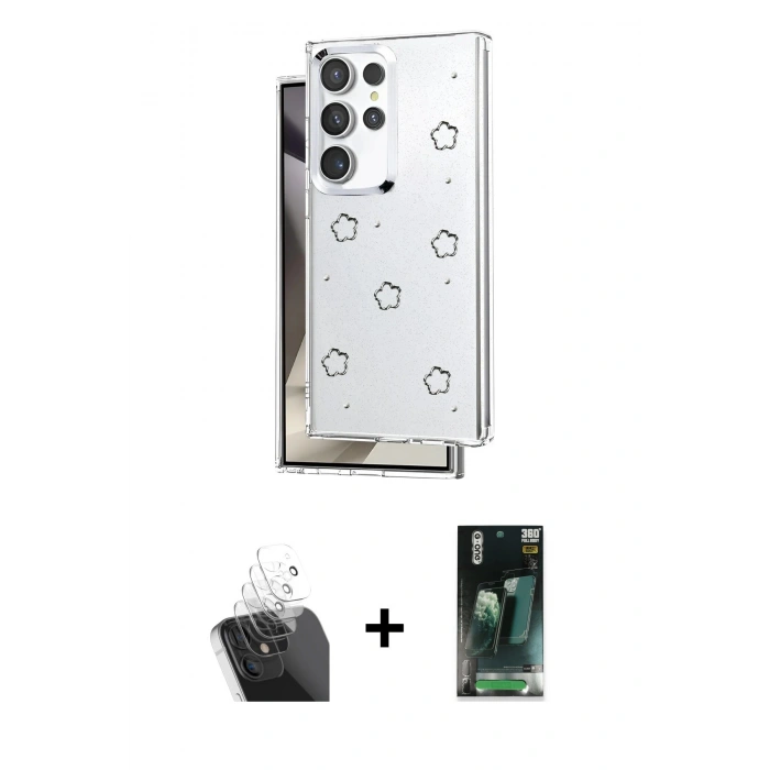 MARSİLYAN™- Galaxy S24 Ultra Kılıf Yörünge Form - Siyah 360 Mat Full Body Arka Koruyucu + Kamera Lens Koruma Cam - SF
