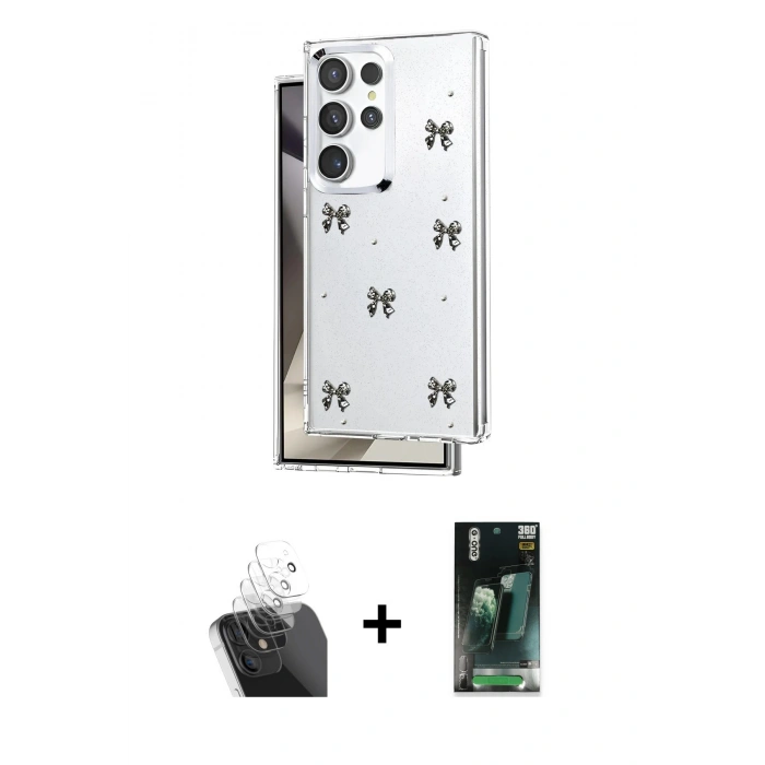 MARSİLYAN™- Galaxy S24 Ultra Kılıf Yörünge Form - Siyah 360 Mat Full Body Arka Koruyucu + Kamera Lens Koruma Cam - SF