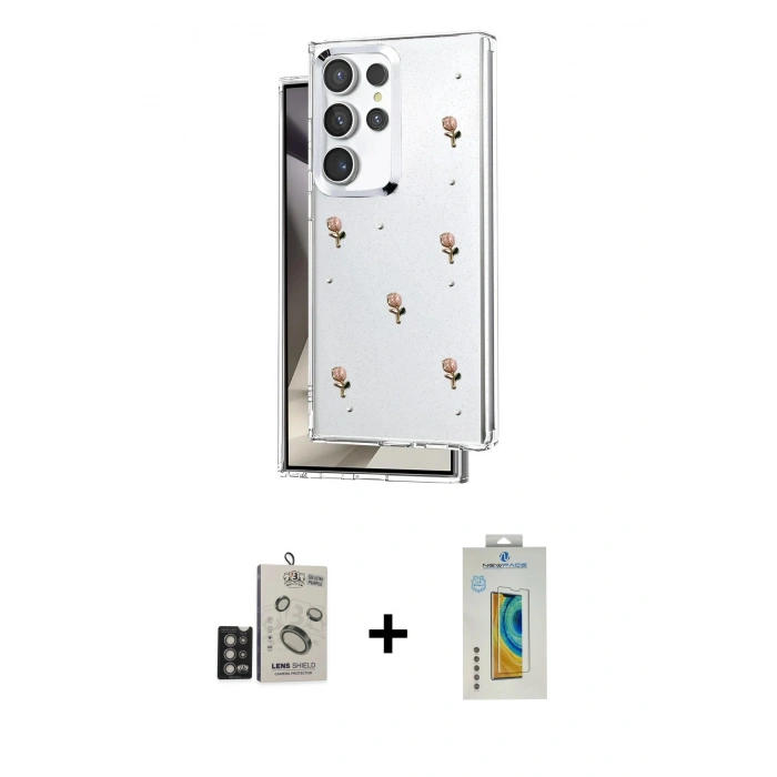 MARSİLYAN™- Galaxy S24 Ultra Kılıf Yörünge Form - Siyah Polymer Nano Ekran Koruyucu + Bilvis Titan Kamera Lens - DNMR
