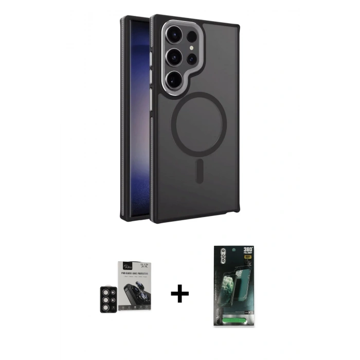 MARSİLYAN™- Galaxy S24 Ultra Kılıf Yörünge Klasik - Şeffaf 360 Full Body Arka Koruyucu + PVD Metal Kamera Lens - DNMR