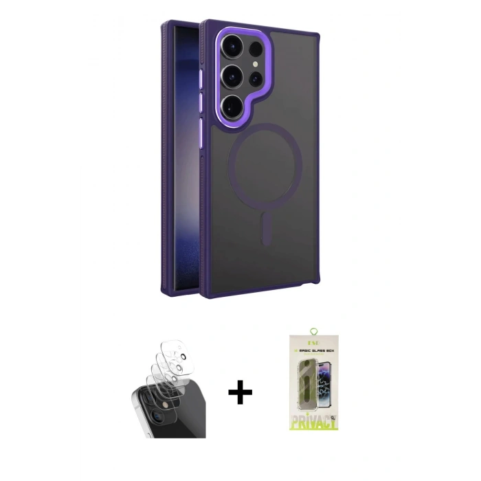 MARSİLYAN™- Galaxy S24 Ultra Kılıf Yörünge Klasik - Siyah Joko Magic 5D Hayalet Cam + Kamera Lens Koruma Cam - SF