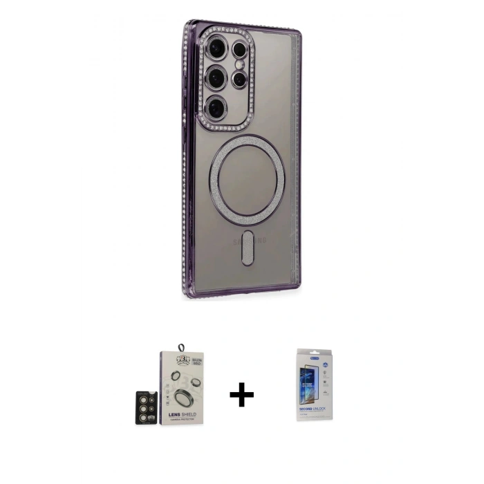 MARSİLYAN™- Galaxy S24 Ultra Kılıf Zirve Doku Prime - Siyah Durable Full Glue Curved Cam + Bilvis Titan Kamera Lens - GD