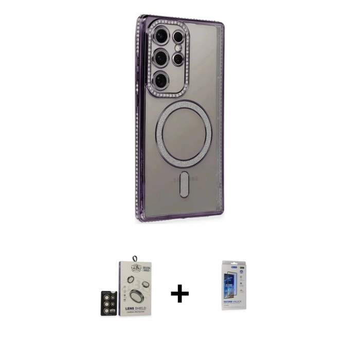 MARSİLYAN™- Galaxy S24 Ultra Kılıf Zirve Doku Prime - Siyah Durable Full Glue Curved Hayalet Cam + Bilvis Titan Kamera Lens - GD