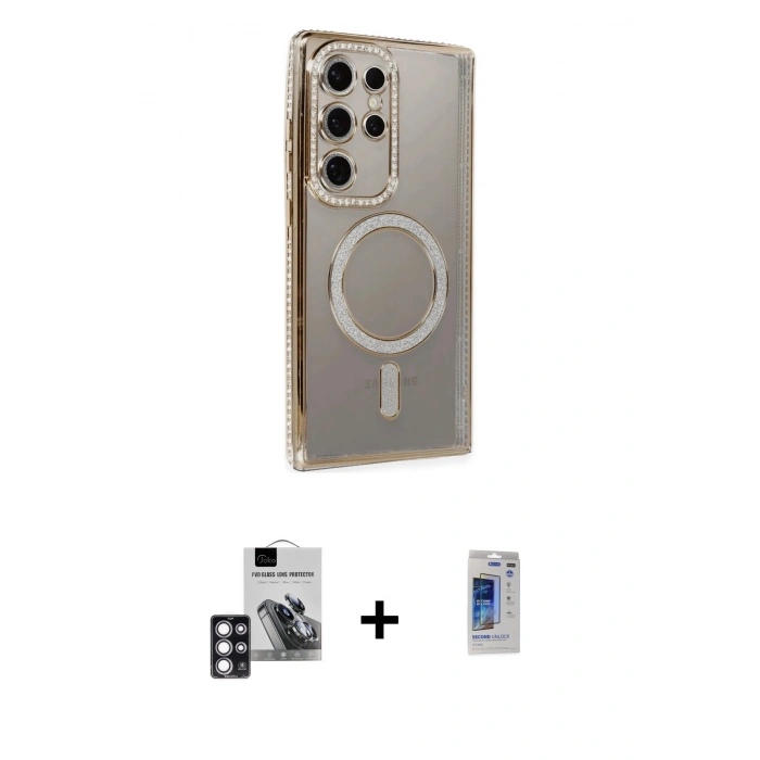 MARSİLYAN™- Galaxy S24 Ultra Kılıf Zirve Doku Prime - Siyah Durable Full Glue Curved Hayalet Cam + PVD Metal Kamera Lens - PE