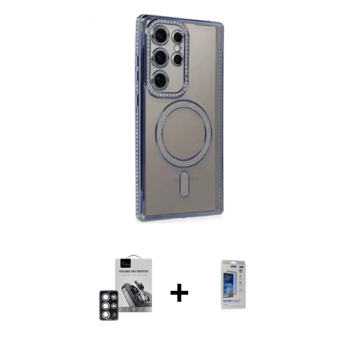 MARSİLYAN™- Galaxy S24 Ultra Kılıf Zirve Doku Prime - Siyah Durable Full Glue Curved Hayalet Cam + PVD Metal Kamera Lens - PE