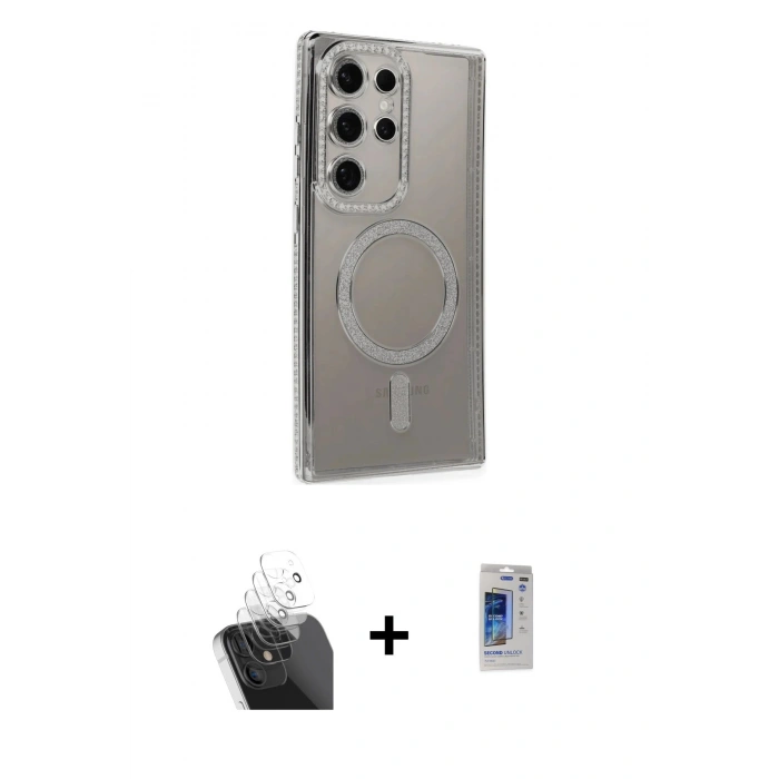 MARSİLYAN™- Galaxy S24 Ultra Kılıf Zirve Doku Prime - Siyah Durable Full Glue Curved Hayalet Cam + Kamera Lens Koruma Cam - SF