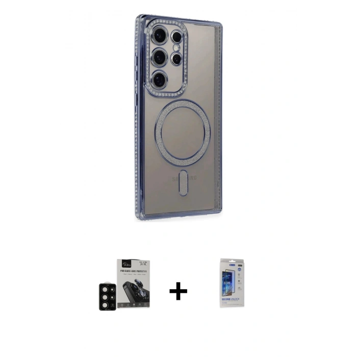 MARSİLYAN™- Galaxy S24 Ultra Kılıf Zirve Doku Prime - Siyah Durable Full Glue Curved Hayalet Cam + PVD Metal Kamera Lens - SH