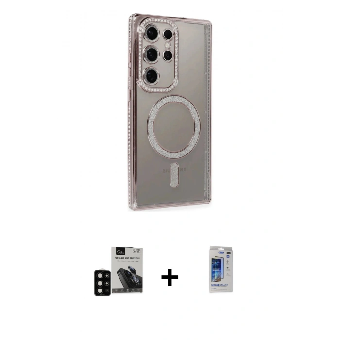 MARSİLYAN™- Galaxy S24 Ultra Kılıf Zirve Doku Prime - Siyah Durable Full Glue Curved Hayalet Cam + PVD Metal Kamera Lens - SH