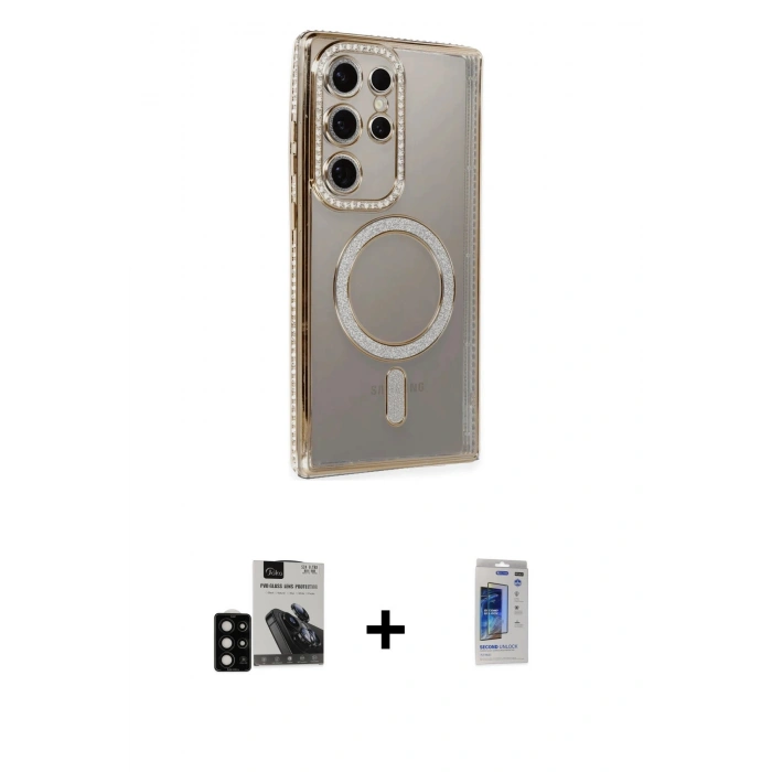 MARSİLYAN™- Galaxy S24 Ultra Kılıf Zirve Doku Prime - Siyah Durable Full Glue Curved Hayalet Cam + PVD Metal Kamera Lens - SH