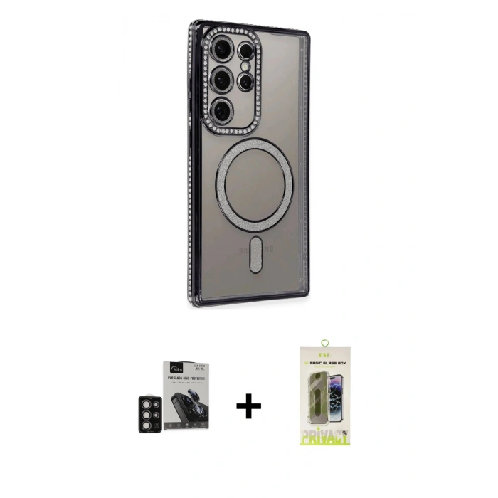 MARSİLYAN™- Galaxy S24 Ultra Kılıf Zirve Doku Prime - Siyah Joko Magic 5D Hayalet Cam + PVD Metal Kamera Lens - DNMR