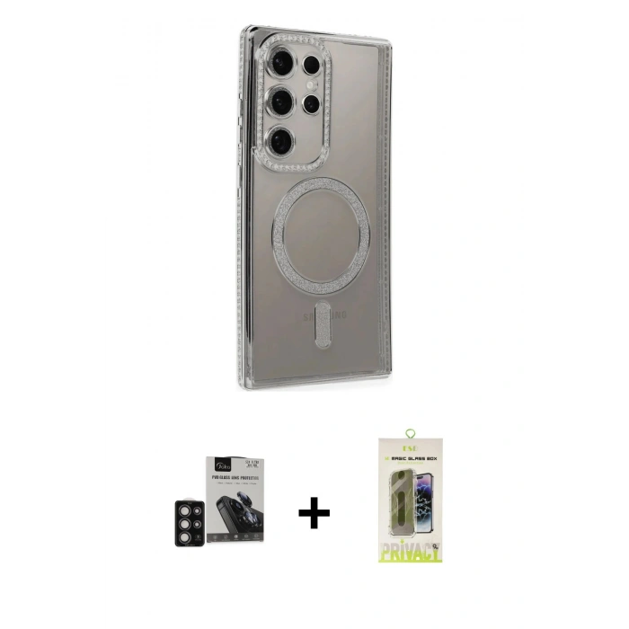 MARSİLYAN™- Galaxy S24 Ultra Kılıf Zirve Doku Prime - Siyah Joko Magic 5D Hayalet Cam + PVD Metal Kamera Lens - DNMR